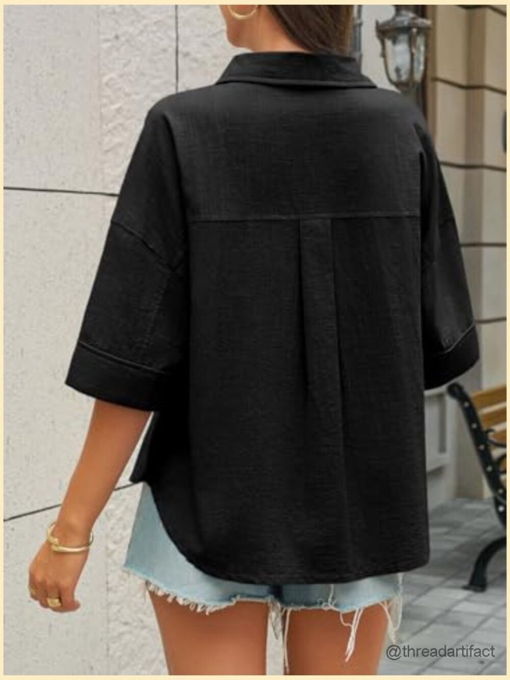 Linen Button Down Shirt V Neck Short Sleeve Casual Loose Fit Cotton Blouse Top - Picture 3 of 7